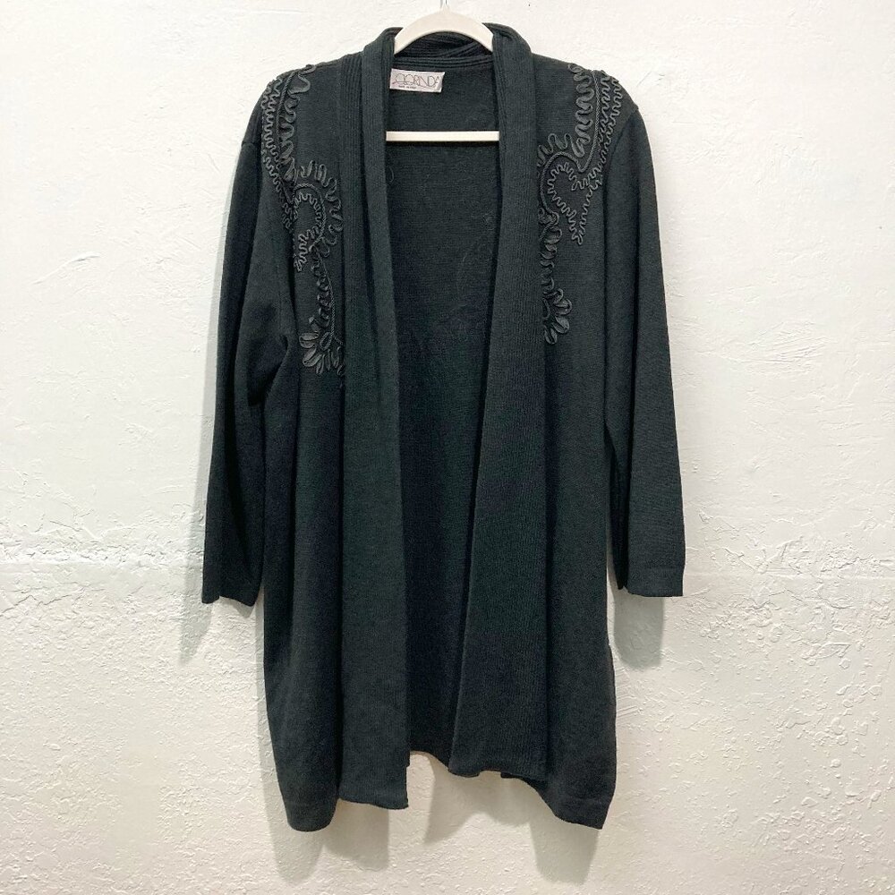 Clorinda Knit open Cardigan Cashemere merino wool Blend Gray Applique M